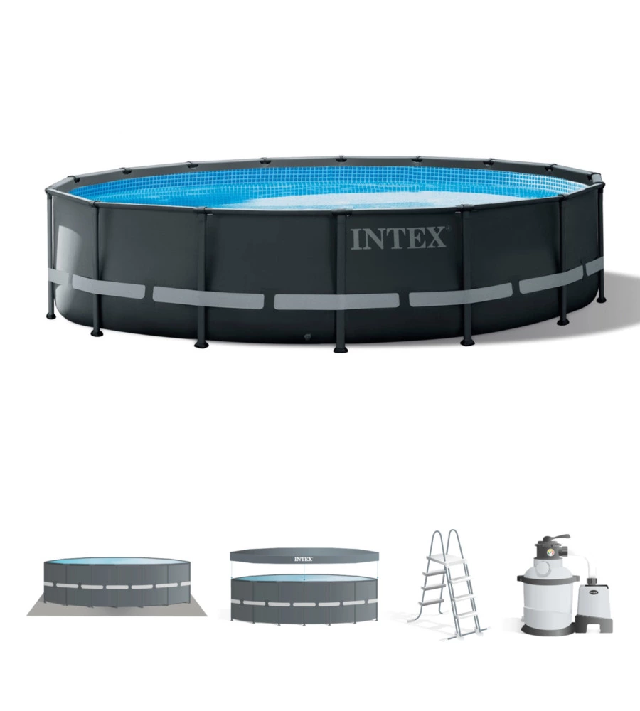 PISCINA FUORI TERRA CON STRUTTURA ROTONDA INTEX "ULTRA XTR FRAME" POMPA A SABBIA ANTRACITE 488X122 CM - COD. 26326NP