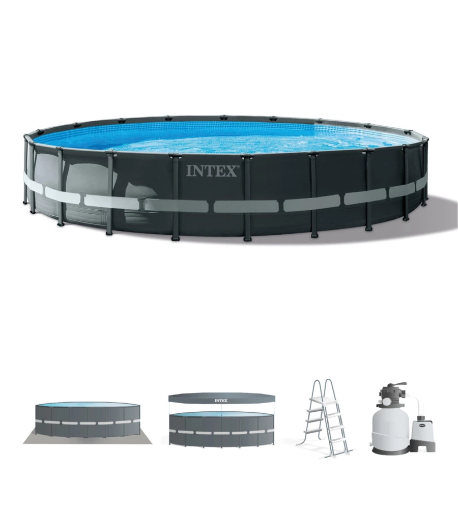 PISCINA FUORI TERRA CON STRUTTURA RETTANGOLARE INTEX "ULTRA XTR FRAME" POMPA A SABBIA ANTRACITE 610X122 CM - COD. 26334NP