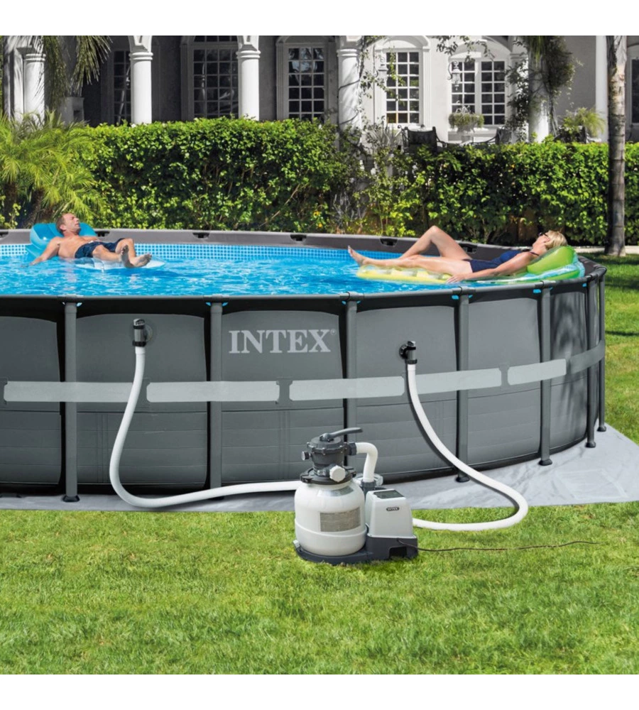 PISCINA FUORI TERRA CON STRUTTURA ROTONDA INTEX "ULTRA XTR FRAME" POMPA A SABBIA GRIGIO SCURO 732X132 CM - COD. 26340NP