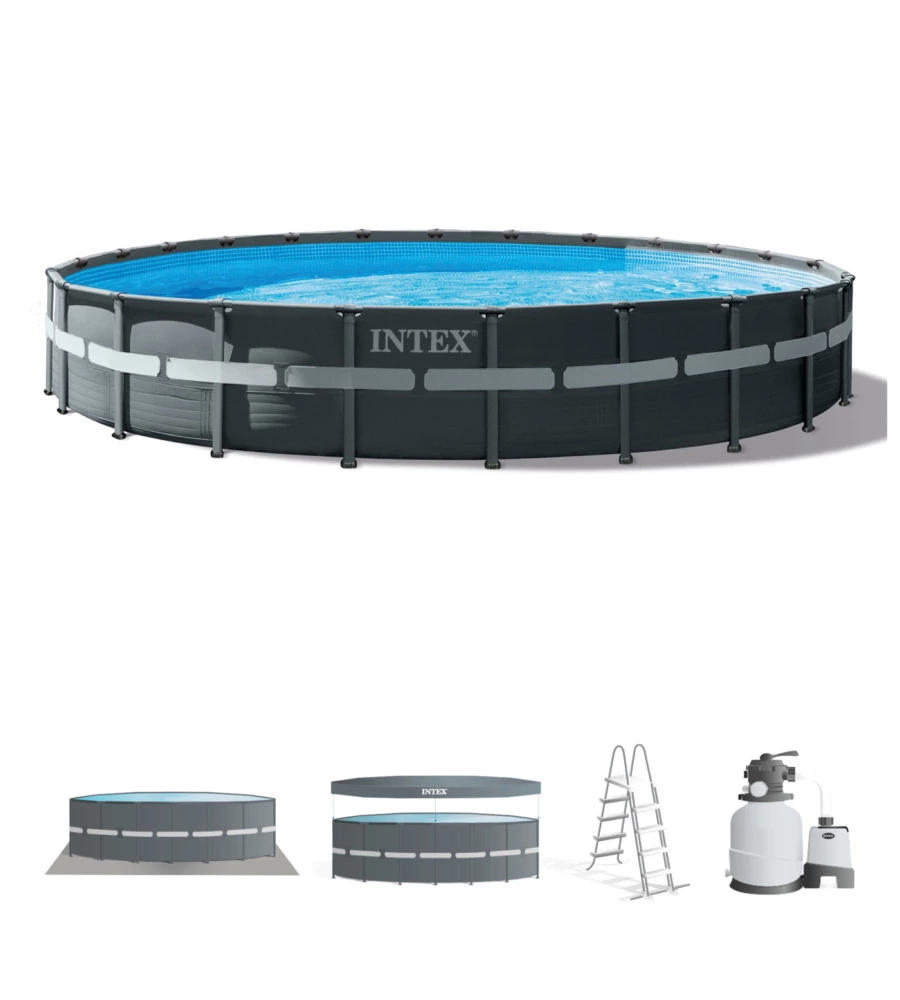 PISCINA FUORI TERRA CON STRUTTURA ROTONDA INTEX "ULTRA XTR FRAME" POMPA A SABBIA GRIGIO SCURO 732X132 CM - COD. 26340NP