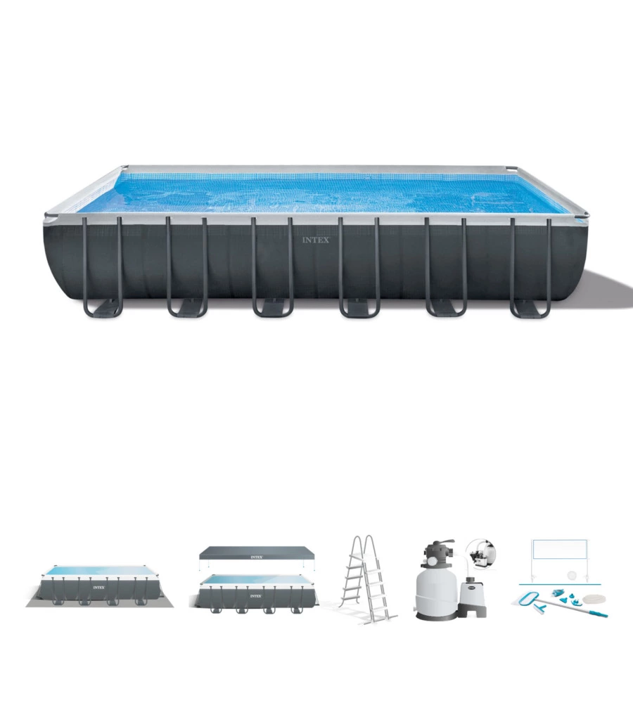 PISCINA FUORI TERRA CON STRUTTURA RETTANGOLARE INTEX "ULTRA XTR FRAME" ANTRACITE 732X366X132 CM - COD. 26368NP
