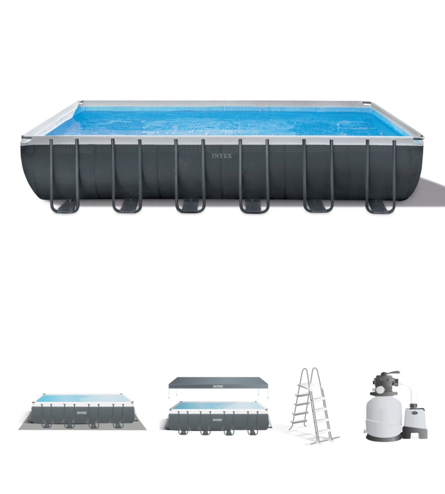 PISCINA FUORI TERRA CON STRUTTURA RETTANGOLARE INTEX "ULTRA XTR FRAME" ANTRACITE 732X366X132CM - COD. 26364NP