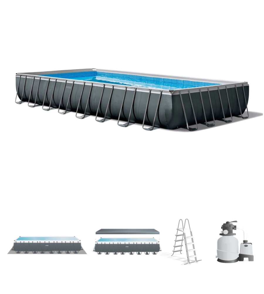 PISCINA FUORI TERRA CON STRUTTURA RETTANGOLARE INTEX "ULTRA XTR FRAME" ANTRACITE 975X488X132CM - COD. 26374NP
