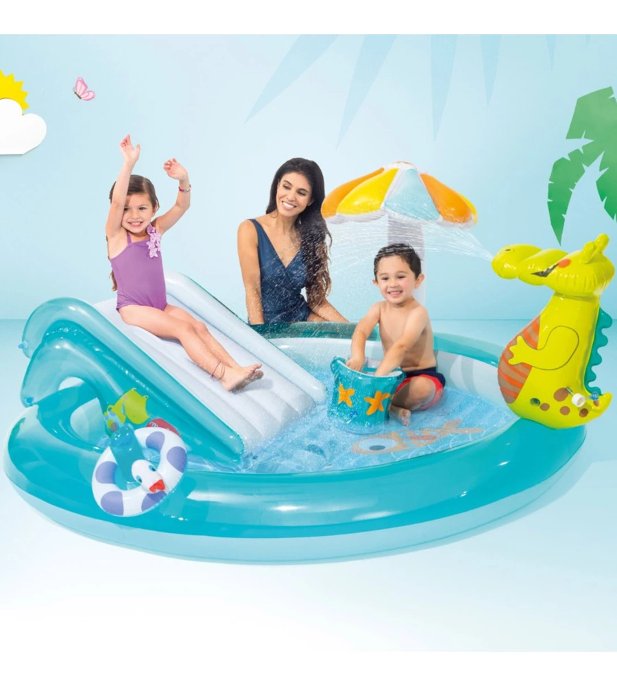PLAY CENTER GONFIABILE INTEX "ALLIGATORE" C/SPRUZZO CM 201X170X84 - COD. 57165NP