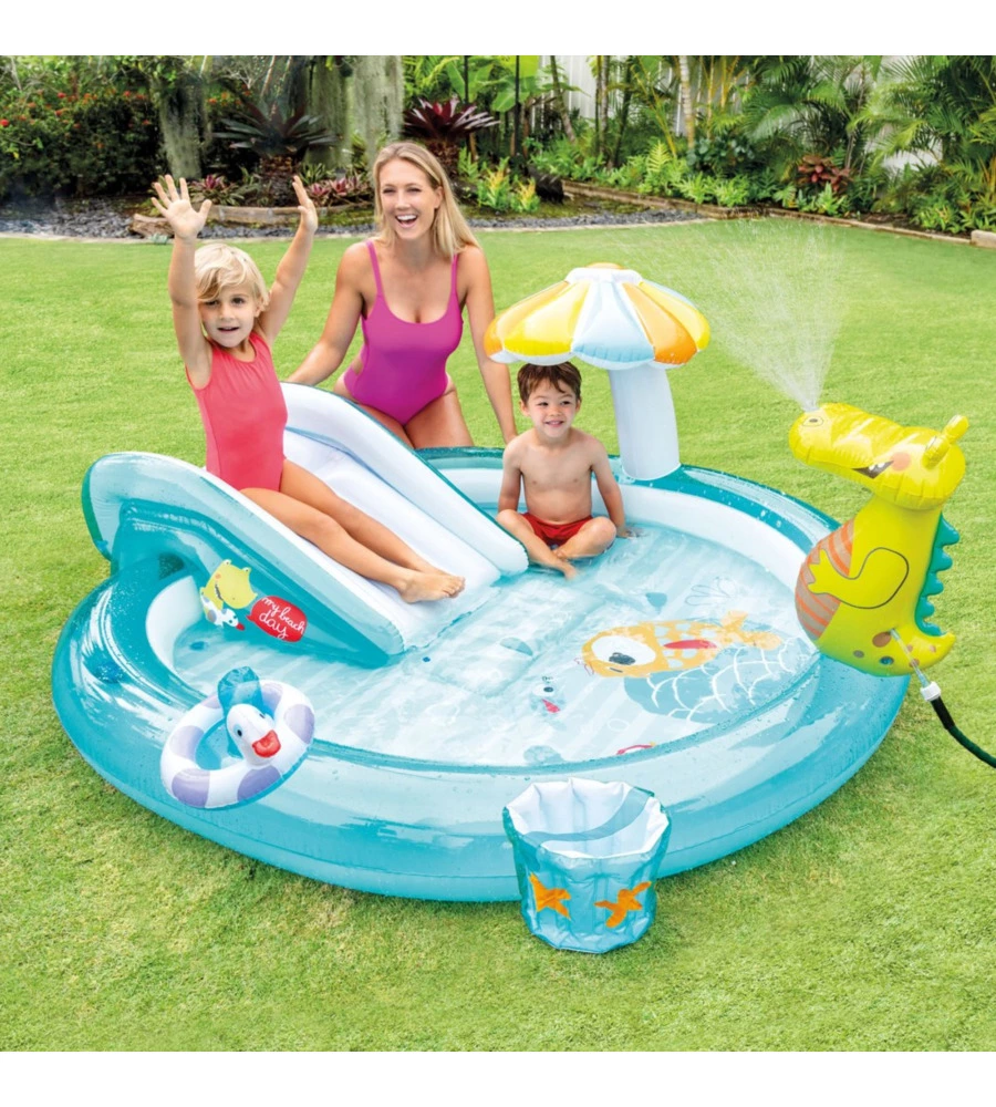 PLAY CENTER GONFIABILE INTEX "ALLIGATORE" C/SPRUZZO CM 201X170X84 - COD. 57165NP