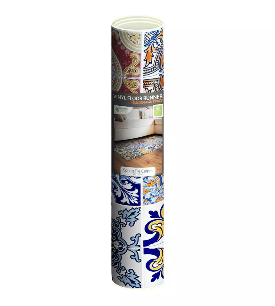 PASSATOIA IN VINILE "RUNNER" FANTASIA "SPRING TILE CARPET", 120X50 CM