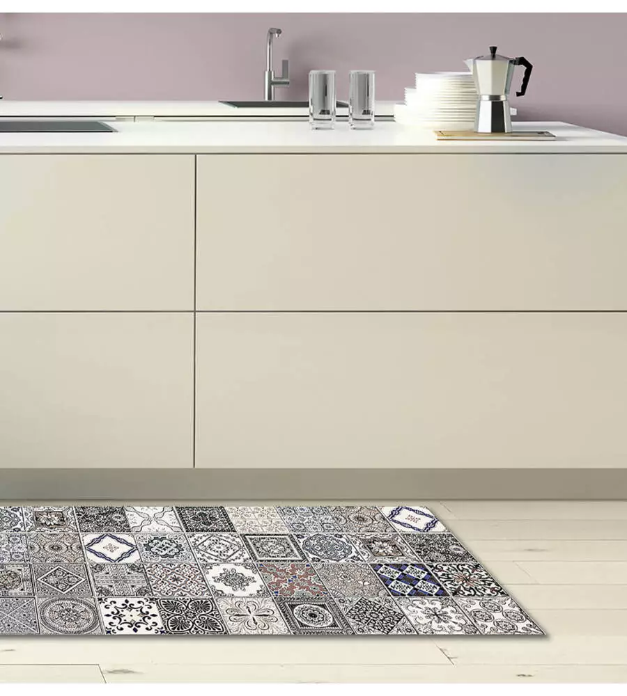 PASSATOIA IN VINILE "RUNNER" FANTASIA "AZULEJOS VINTAGE", 120X50 CM