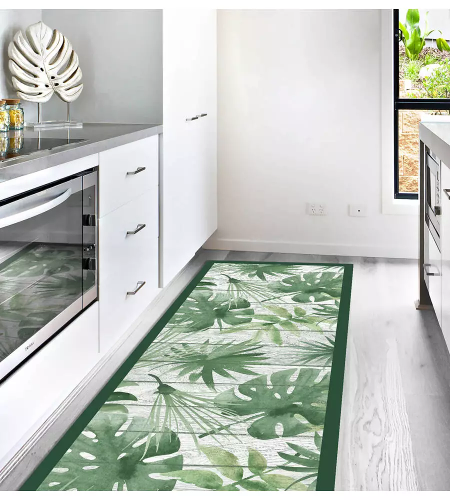 PASSATOIA IN VINILE "RUNNER" FANTASIA "GREEN TROPICAL", 120X50 CM