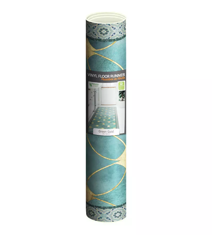 PASSATOIA IN VINILE "RUNNER" FANTASIA "GREEN GOLD", 120X50 CM