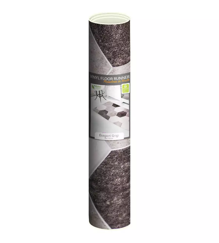 PASSATOIA IN VINILE "RUNNER" FANTASIA "ESAGONI GRIGI", 120X50 CM