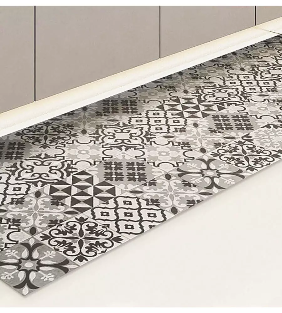 PASSATOIA IN VINILE "RUNNER" FANTASIA "PIASTRELLE GRIGIE", 120X50 CM