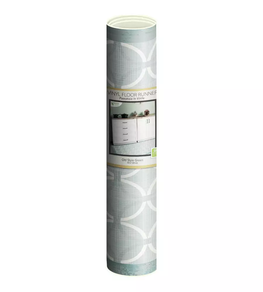 PASSATOIA IN VINILE "RUNNER" FANTASIA "OLD STYLE GREEN", 120X50 CM