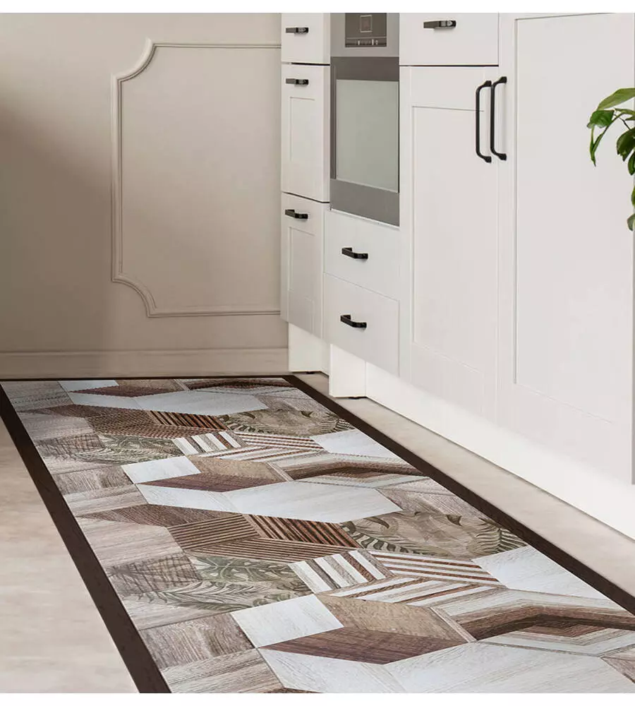 PASSATOIA IN VINILE "RUNNER" FANTASIA "WOOD TROPICAL HEXAGONS", 120X50 CM