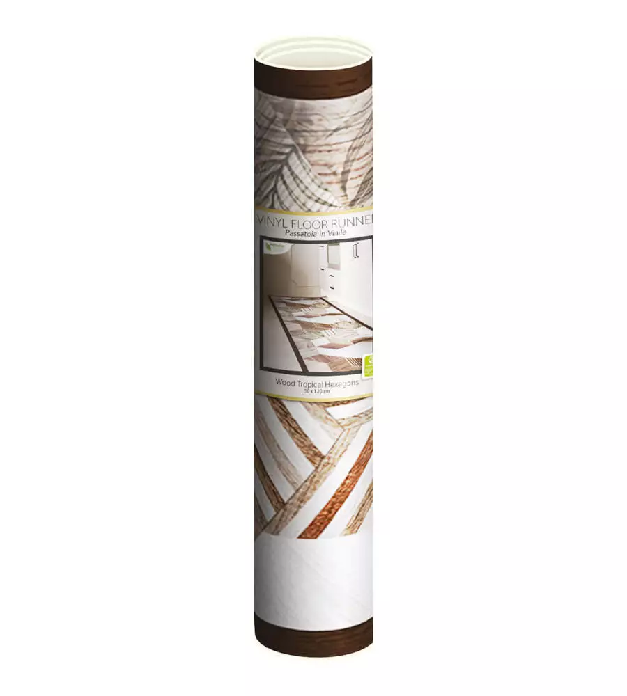 PASSATOIA IN VINILE "RUNNER" FANTASIA "WOOD TROPICAL HEXAGONS", 120X50 CM