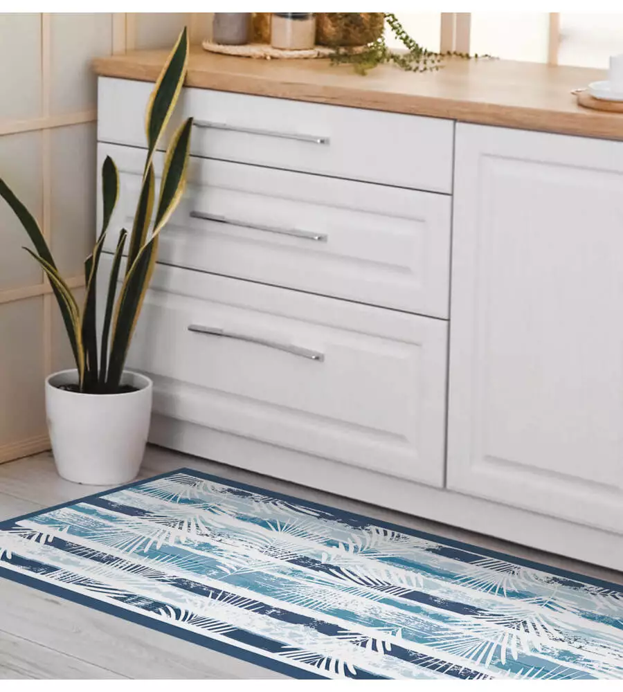 PASSATOIA IN VINILE "RUNNER" FANTASIA "BLUE TROPICAL", 120X50 CM