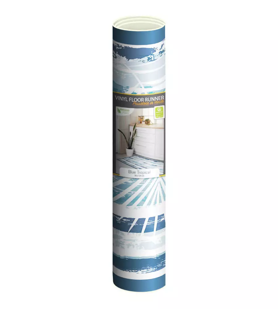 PASSATOIA IN VINILE "RUNNER" FANTASIA "BLUE TROPICAL", 120X50 CM