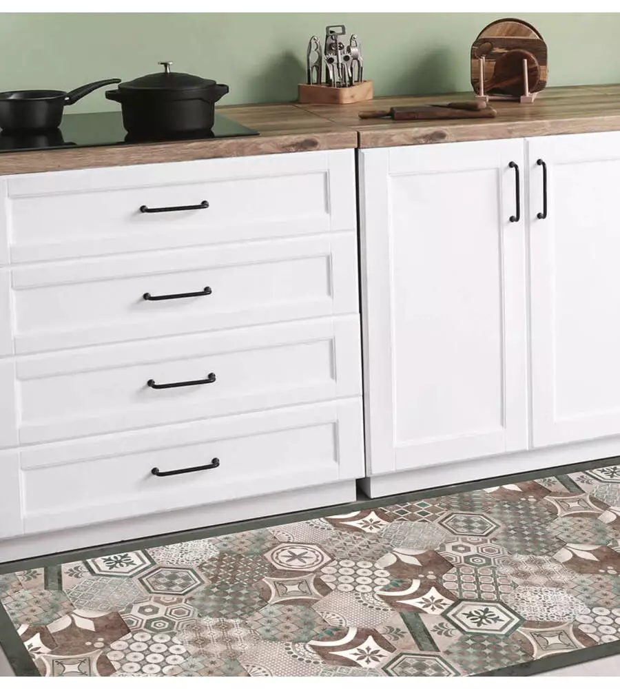 PASSATOIA IN VINILE "RUNNER" FANTASIA "HEXAGONAL GREEN TILES", 120X50 CM