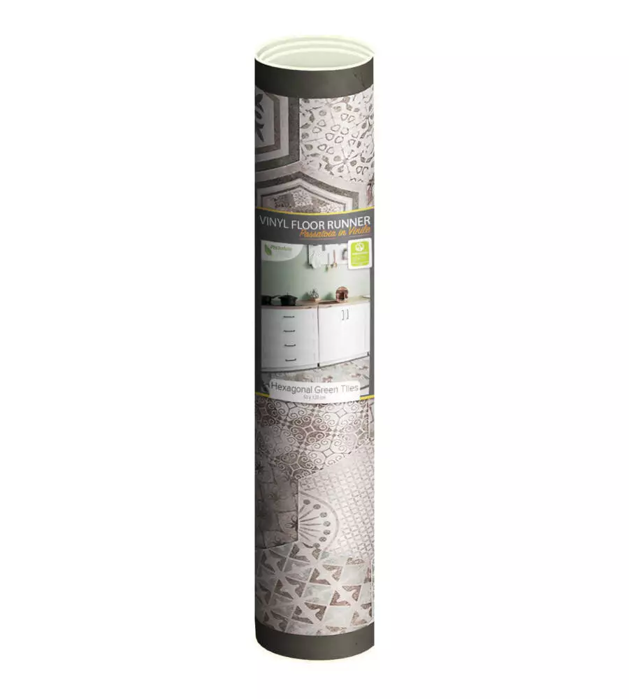 PASSATOIA IN VINILE "RUNNER" FANTASIA "HEXAGONAL GREEN TILES", 120X50 CM