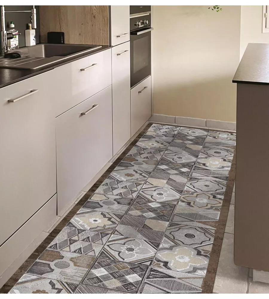 PASSATOIA IN VINILE "RUNNER" FANTASIA "HAND-DRAWN TILES", 120X50 CM