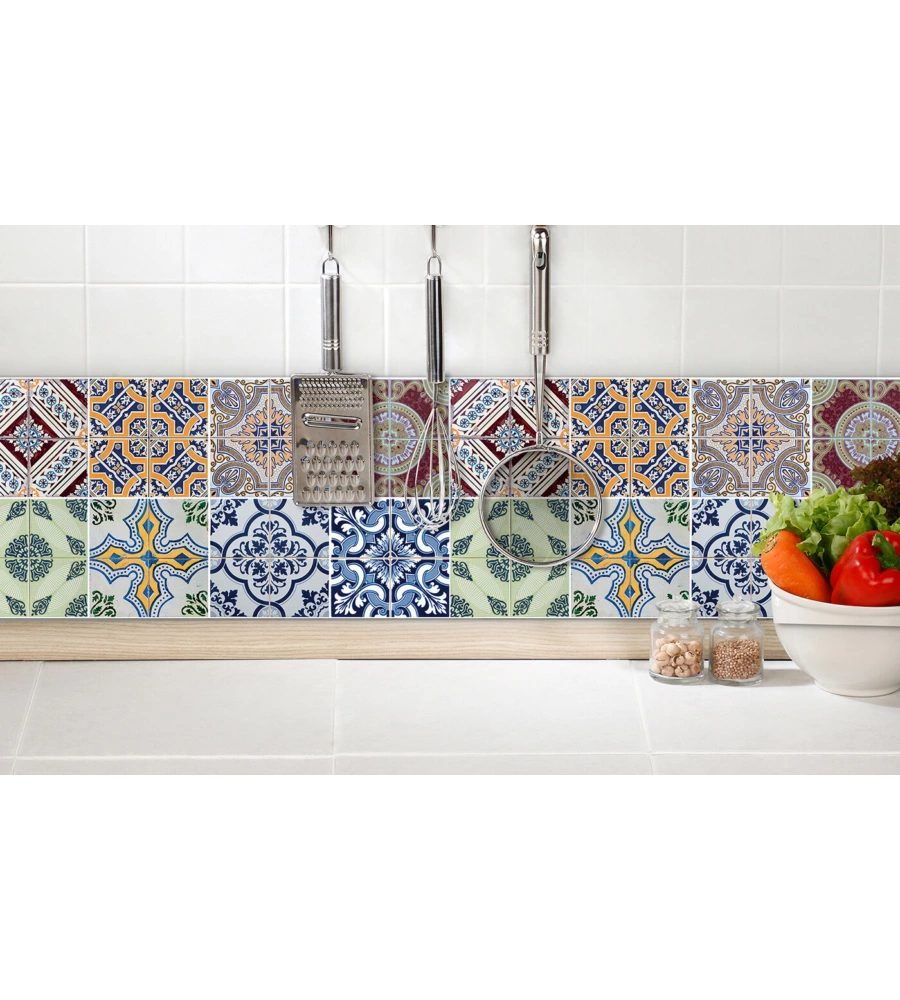 PARASCHIZZI DA CUCINA IN ALLUMINIO FANTASIA "AZULEJOS", 24X48 CM