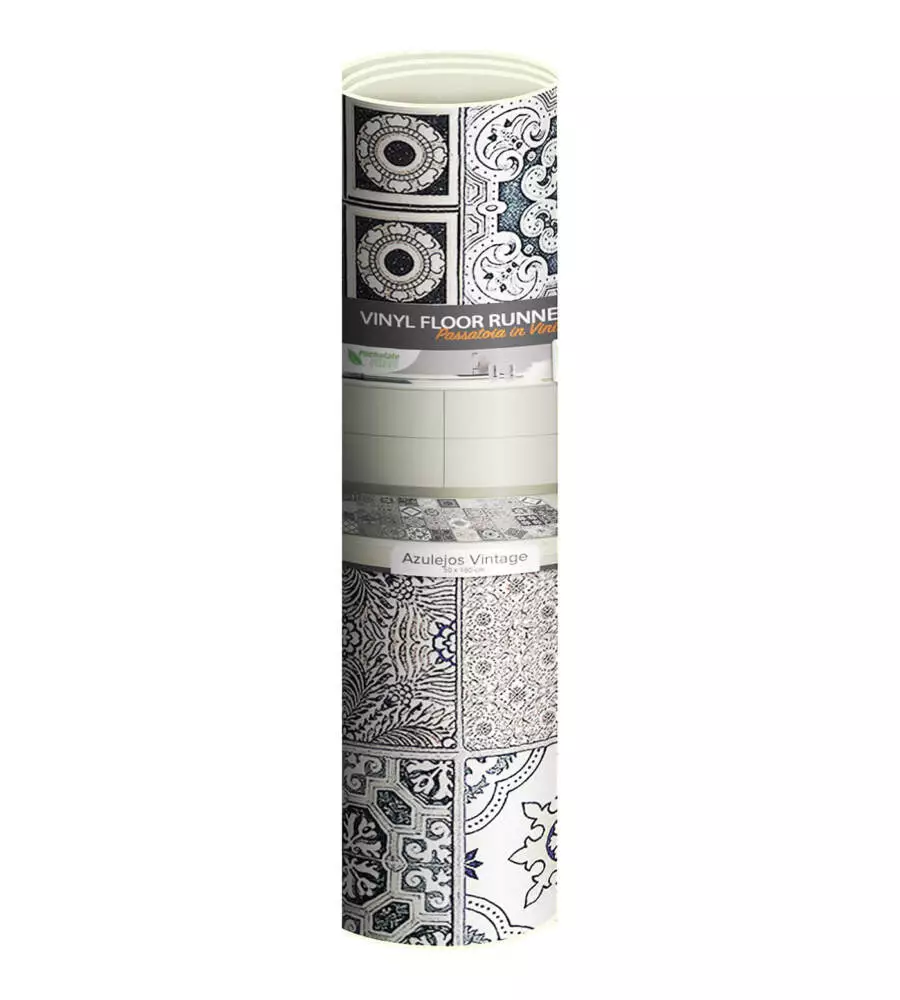 PASSATOIA IN VINILE "RUNNER" FANTASIA "AZULEJOS VINTAGE", 180X50 CM