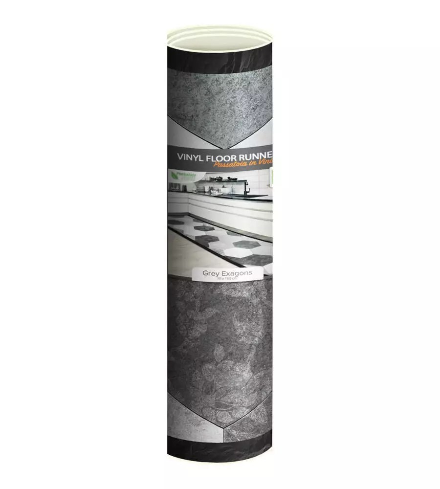 PASSATOIA IN VINILE "RUNNER" FANTASIA "GREY EXAGONS", 180X50 CM