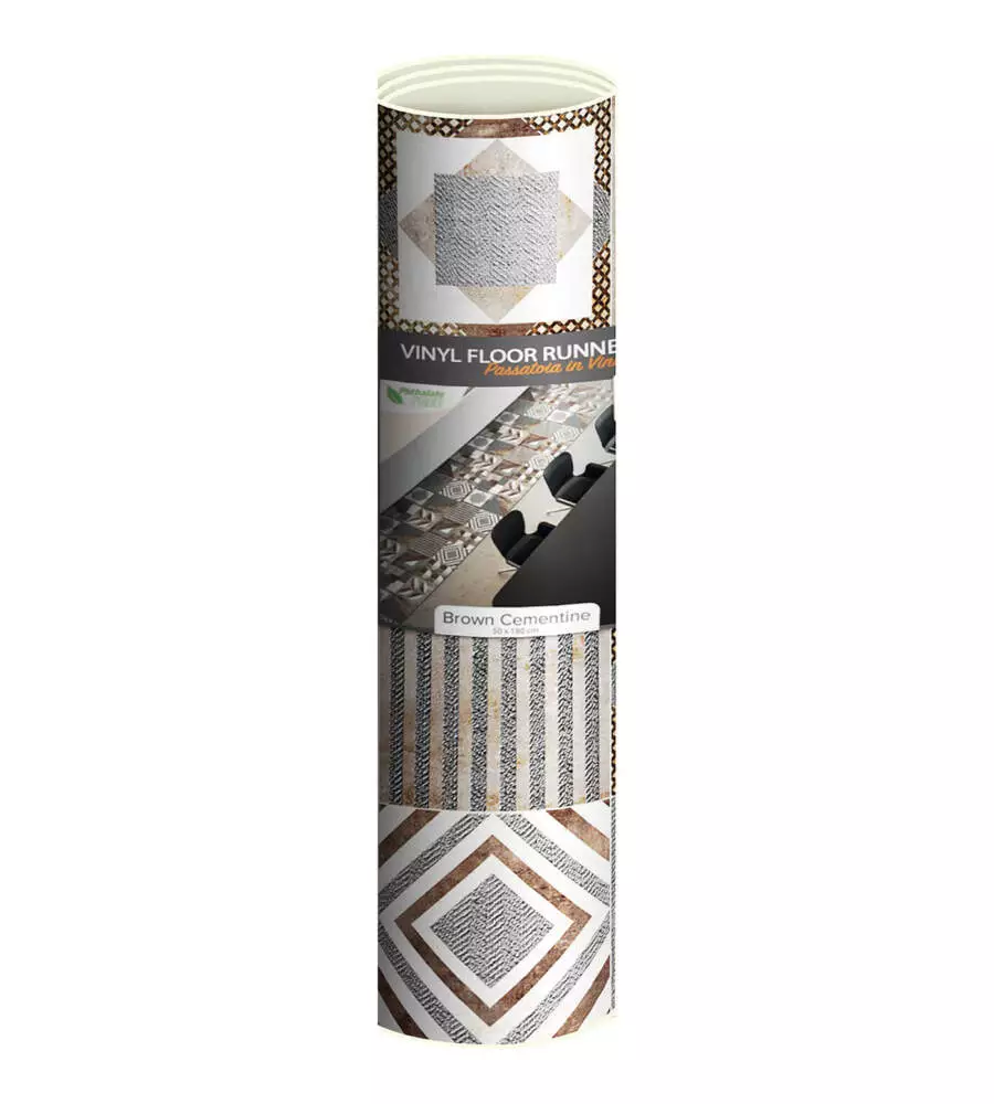 PASSATOIA IN VINILE "RUNNER" FANTASIA "BROWN CEMENTINE", 180X50 CM