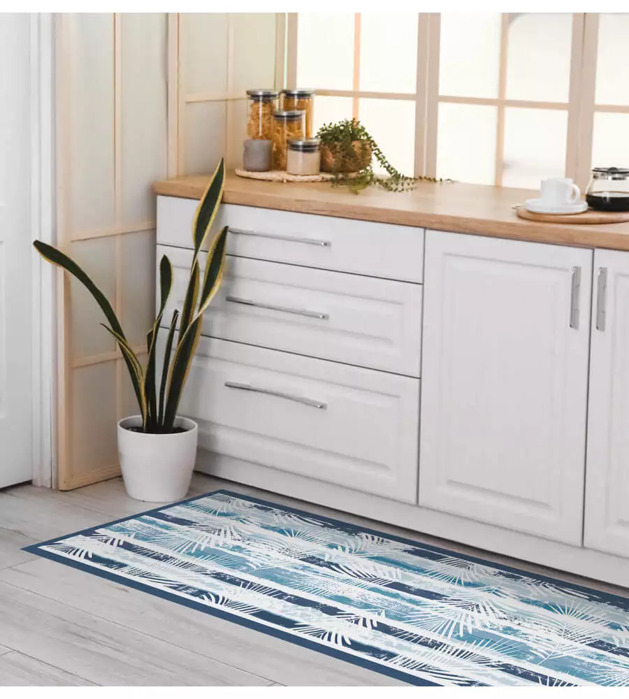 PASSATOIA IN VINILE "RUNNER" FANTASIA "BLUE TROPICAL", 180X50 CM