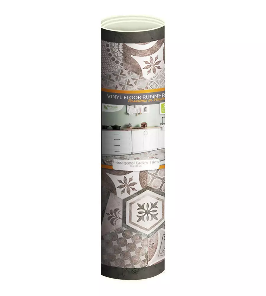 PASSATOIA IN VINILE "RUNNER" FANTASIA "HEXAGONAL GREEN TILES", 180X50 CM
