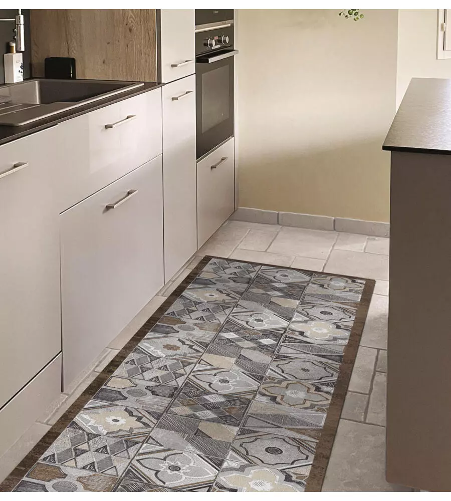 PASSATOIA IN VINILE "RUNNER" FANTASIA "HAND-DRAWN TILES", 180X50 CM