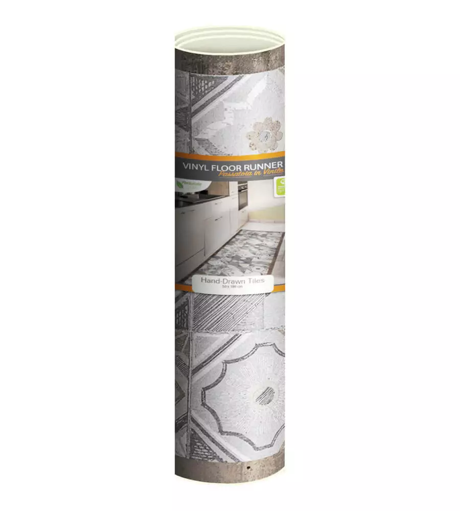 PASSATOIA IN VINILE "RUNNER" FANTASIA "HAND-DRAWN TILES", 180X50 CM