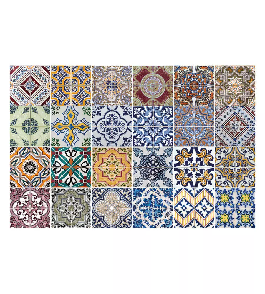 PARASCHIZZI DA CUCINA IN ALLUMINIO FANTASIA "AZULEJOS", 72X48 CM