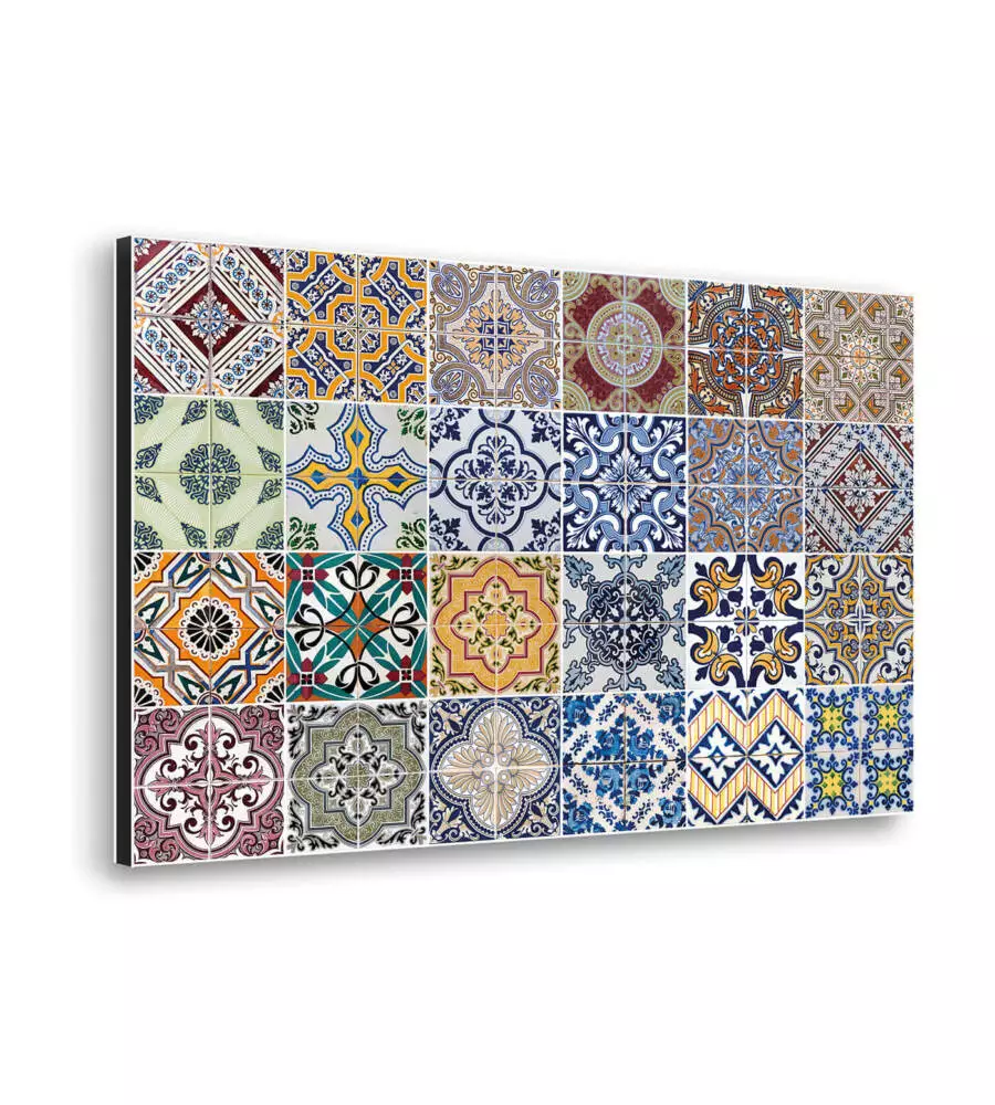 PARASCHIZZI DA CUCINA IN ALLUMINIO FANTASIA "AZULEJOS", 72X48 CM
