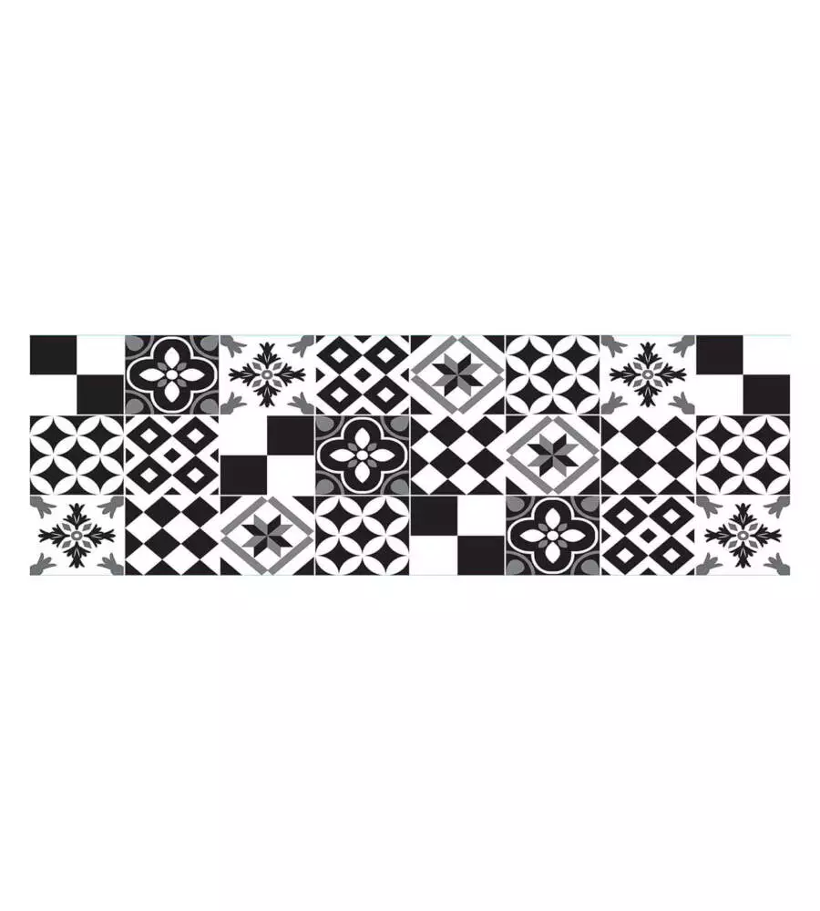 PARASCHIZZI ADESIVO DA CUCINA FANTASIA "PIASTRELLE BLACK&WHITE", 190X60 CM