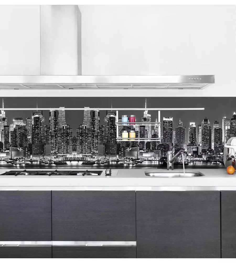 PARASCHIZZI ADESIVO DA CUCINA FANTASIA "SKYLINE", 190X60 CM