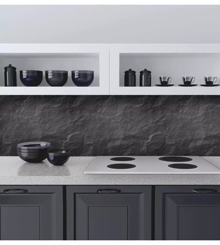 PARASCHIZZI ADESIVO DA CUCINA FANTASIA "PIETRA NERA", 190X60 CM