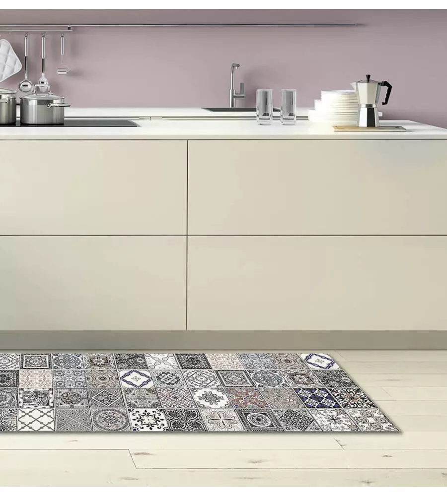 PASSATOIA IN VINILE "RUNNER" FANTASIA "AZULEJOS VINTAGE", 240X50 CM