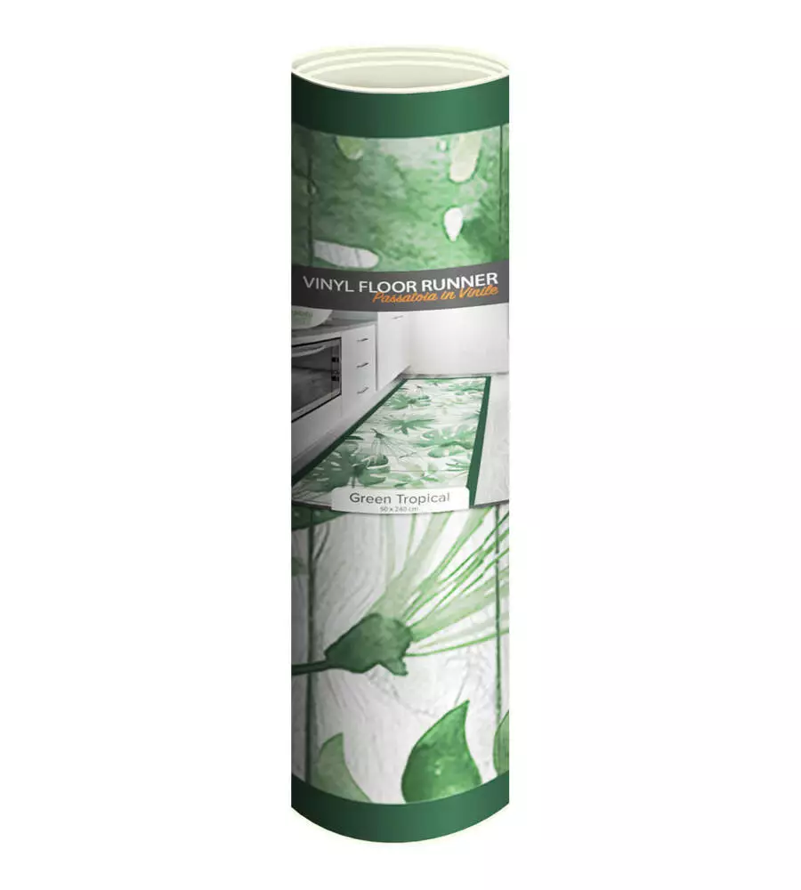 PASSATOIA IN VINILE "RUNNER" FANTASIA "GREEN TROPICAL", 240X50 CM