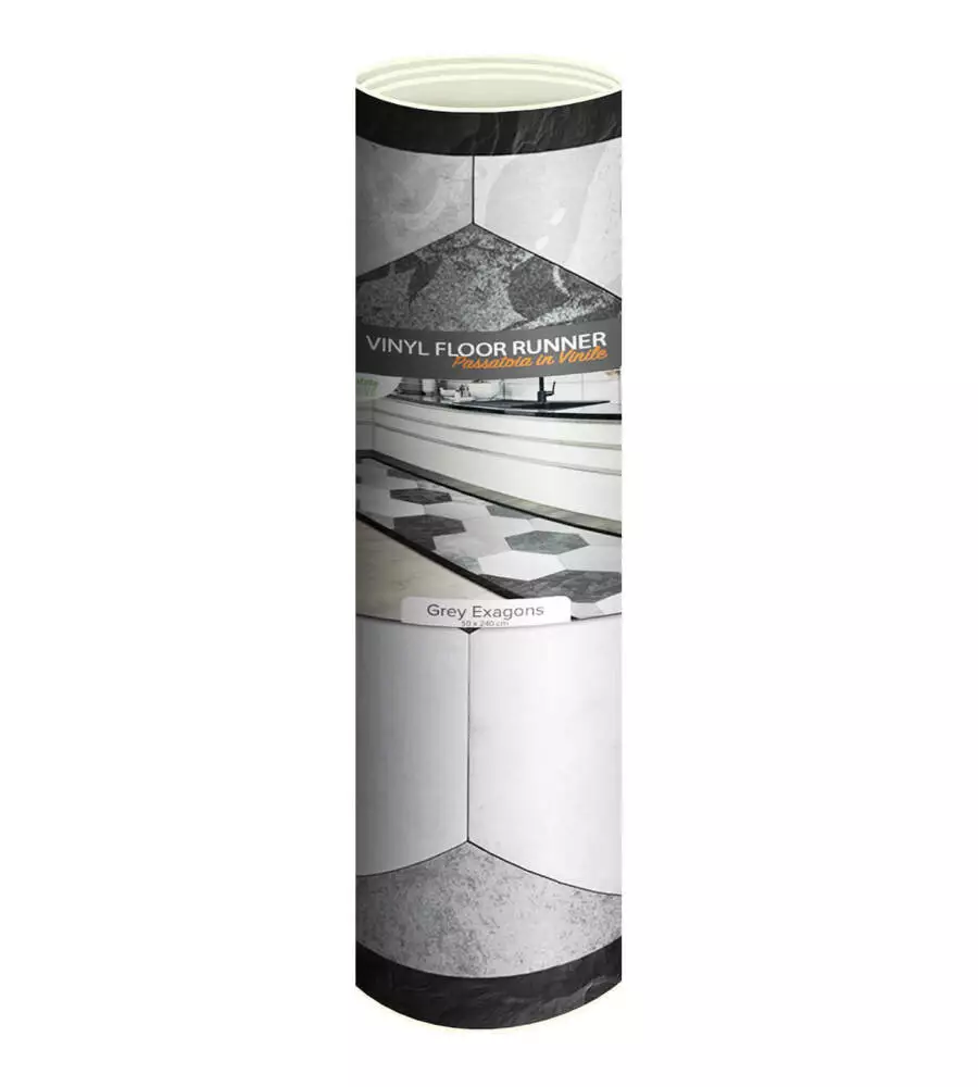 PASSATOIA IN VINILE "RUNNER" FANTASIA "GREY EXAGONS", 240X50 CM