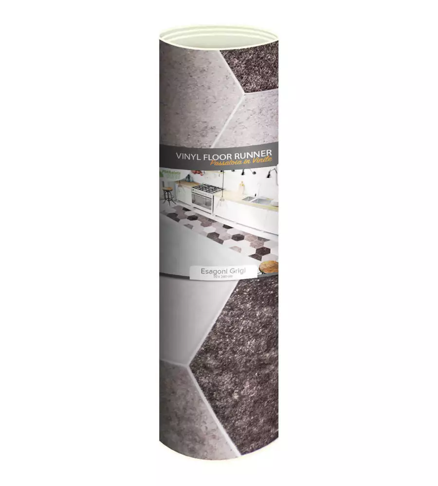 PASSATOIA IN VINILE "RUNNER" FANTASIA "ESAGONI GRIGI", 240X50 CM