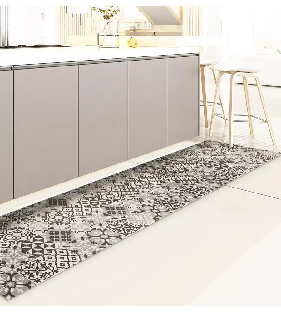 PASSATOIA IN VINILE "RUNNER" FANTASIA "PIASTRELLE GRIGIE", 240X50 CM