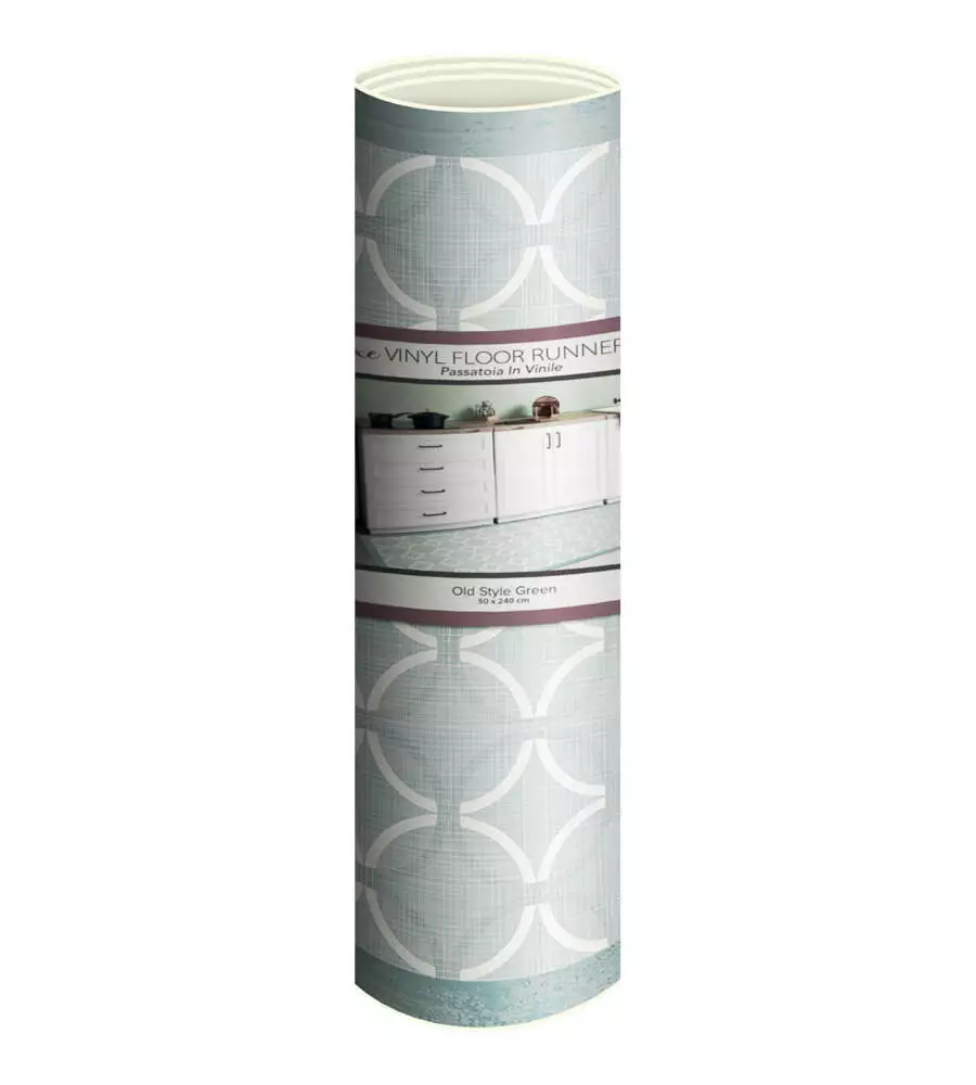 PASSATOIA IN VINILE "RUNNER" FANTASIA "OLD STYLE GREEN", 240X50 CM