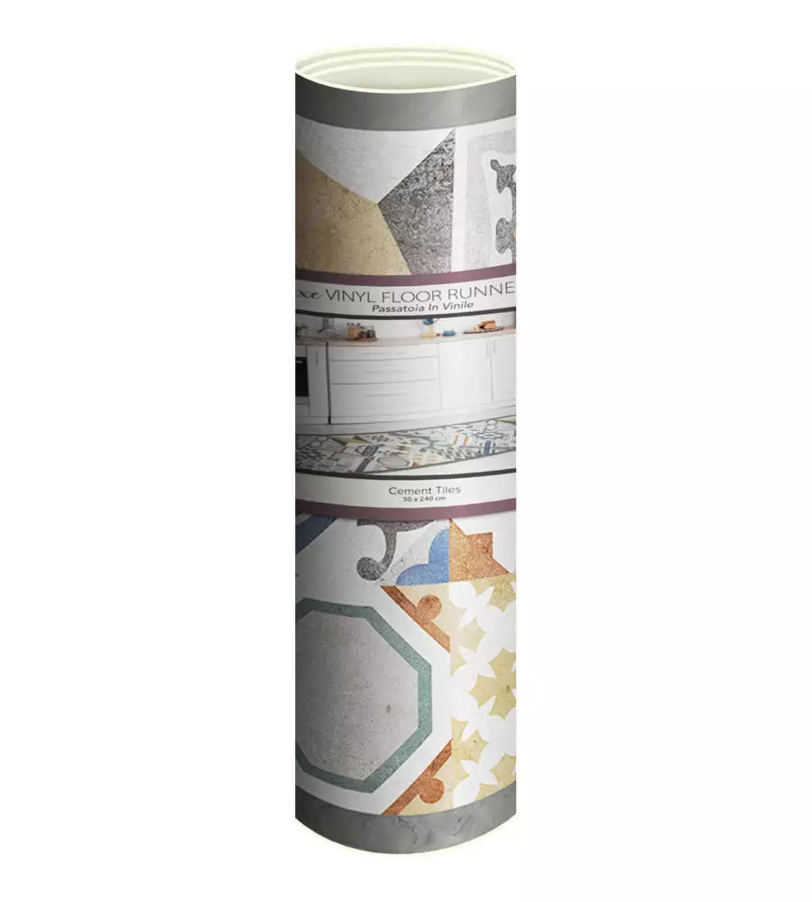 PASSATOIA IN VINILE "RUNNER" FANTASIA "CEMENT TILES", 240X50 CM
