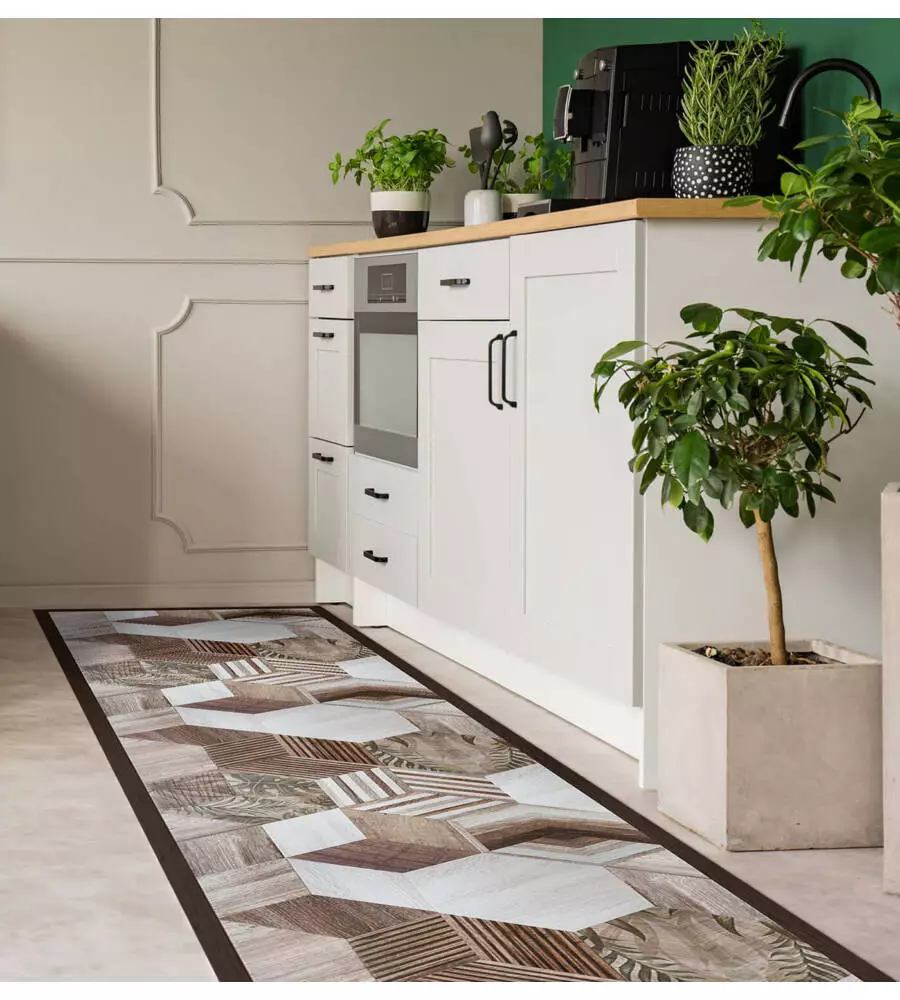 PASSATOIA IN VINILE "RUNNER" FANTASIA "WOOD TROPICAL HEXAGONS", 240X50 CM