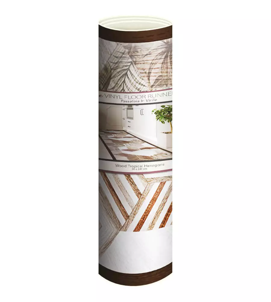 PASSATOIA IN VINILE "RUNNER" FANTASIA "WOOD TROPICAL HEXAGONS", 240X50 CM