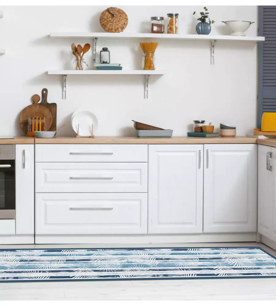 PASSATOIA IN VINILE "RUNNER" FANTASIA "BLUE TROPICAL", 240X50 CM