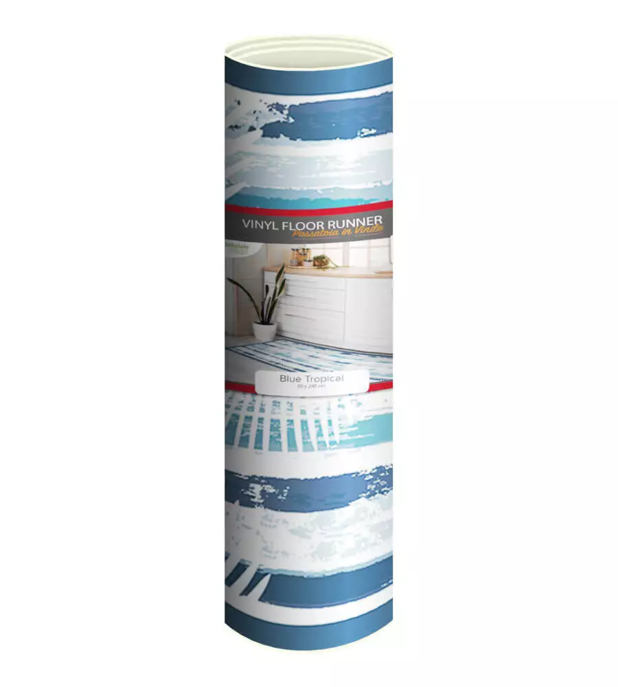 PASSATOIA IN VINILE "RUNNER" FANTASIA "BLUE TROPICAL", 240X50 CM