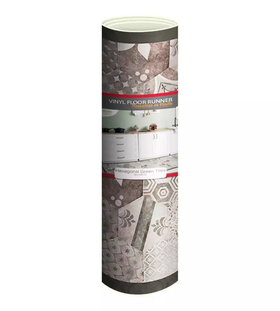 PASSATOIA IN VINILE "RUNNER" FANTASIA "HEXAGONAL GREEN TILES", 240X50 CM