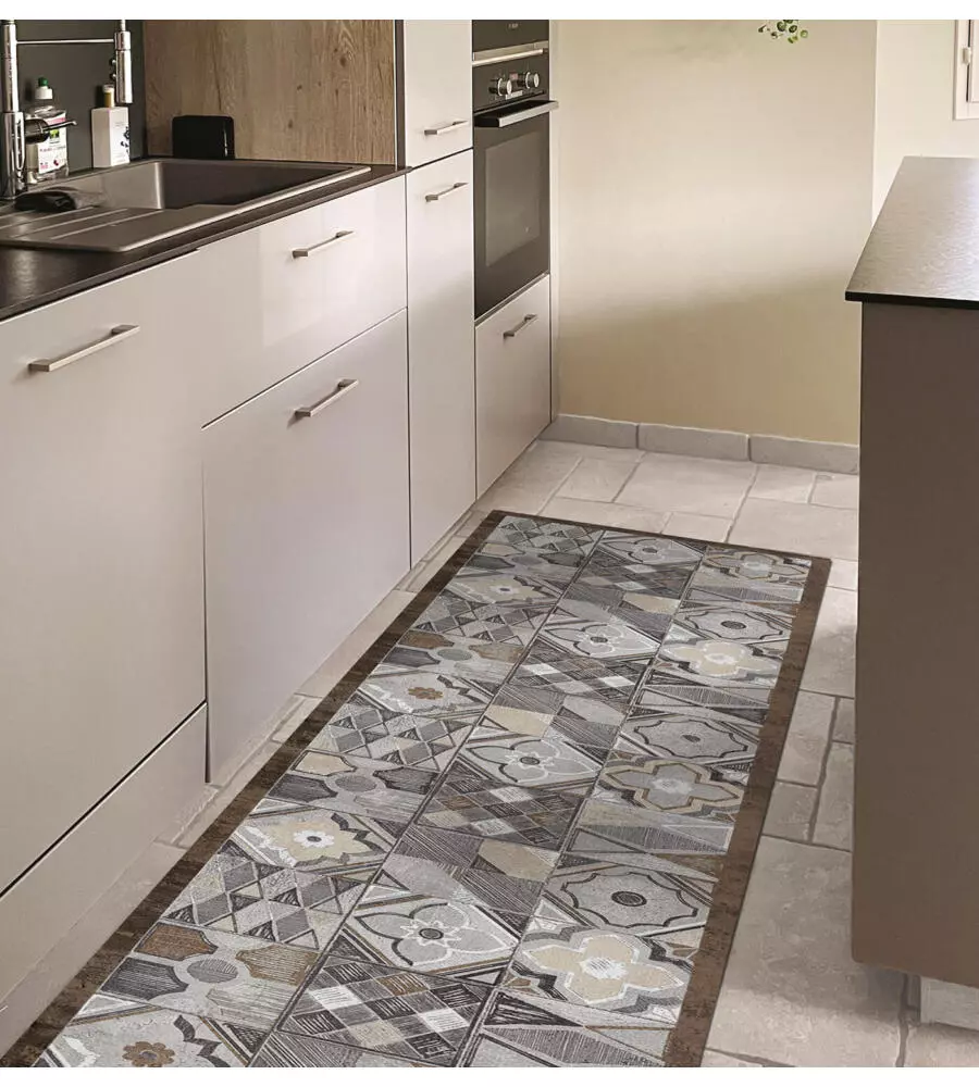 PASSATOIA IN VINILE "RUNNER" FANTASIA "HAND-DRAWN TILES", 240X50 CM