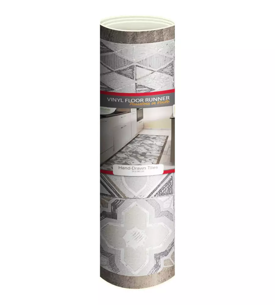 PASSATOIA IN VINILE "RUNNER" FANTASIA "HAND-DRAWN TILES", 240X50 CM